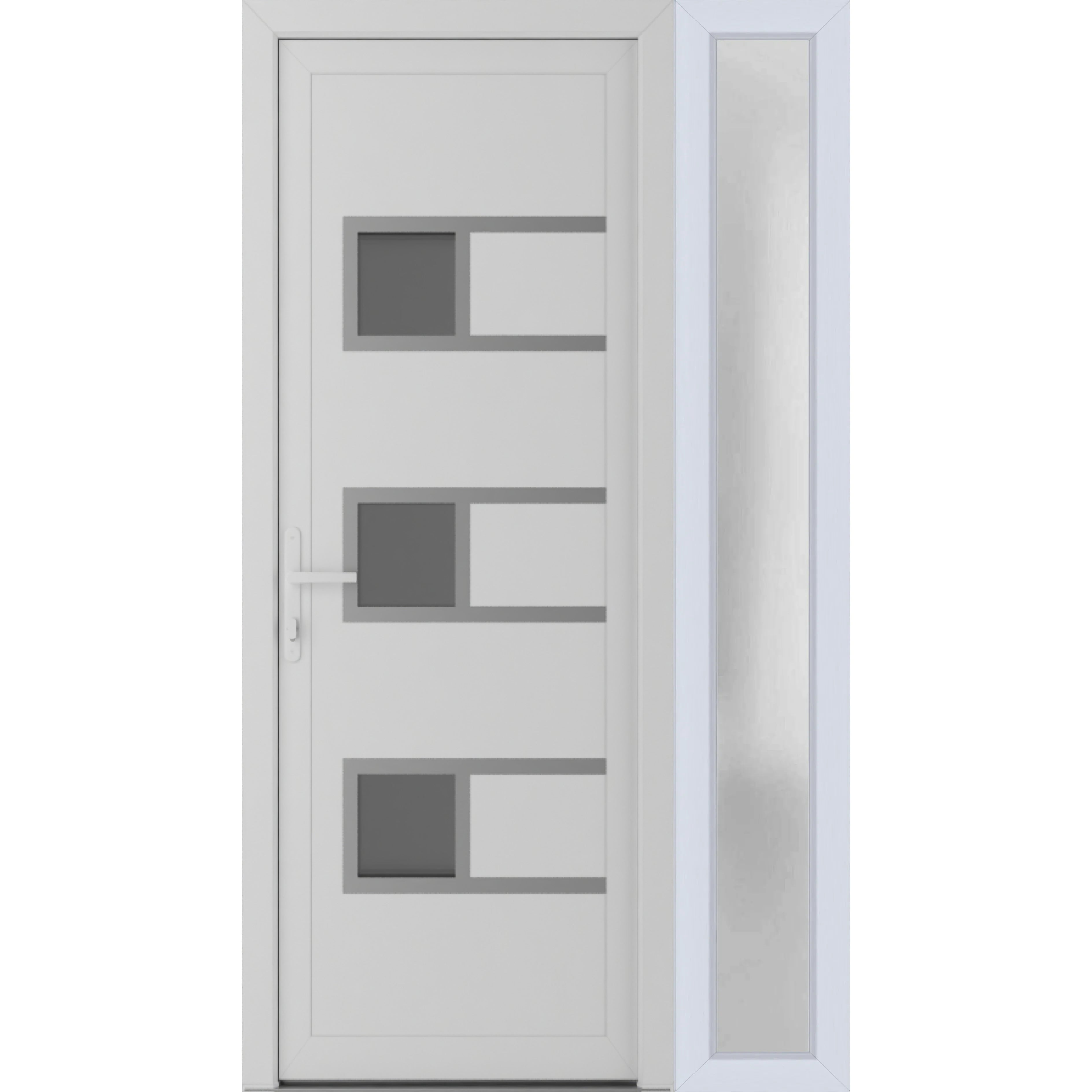 Front Exterior Prehung Metal-Plastic Door Frosted Glass | Manux 8933 White Silk | Side Sidelite Transom | Office Commercial and Residential Doors Entrance Patio Garage 42 x 80 (W30+12x80) Right-hand