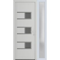 Front Exterior Prehung Metal-Plastic Door Frosted Glass | Manux 8933 White Silk | Side Sidelite Transom | Office Commercial and Residential Doors Entrance Patio Garage 44 x 80 (W30 14x80) Left-hand