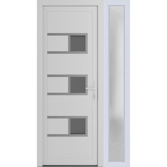 Front Exterior Prehung Metal-Plastic Door Frosted Glass | Manux 8933 White Silk | Side Sidelite Transom | Office Commercial and Residential Doors Entrance Patio Garage 44 x 80 (W30+14x80) Left-hand