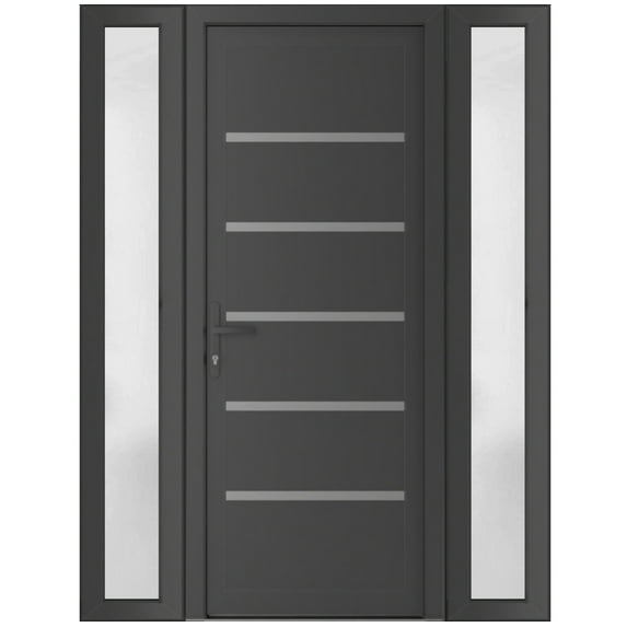 Front Exterior Prehung Metal-Plastic Door | Manux 8415 Antracite Grey | 2 Side Sidelite Transoms | Office Commercial and Residential Doors Entrance Patio Garage 68 x 80 (W16+36+16x80) Right-hand