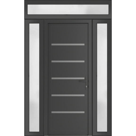 Front Exterior Prehung Metal-Plastic Door | Manux 8415 Antracite Grey | 2 Side and Top Sidelite Transom | Office Commercial and Residential Doors Patio Garage 58x94 (W14+30+14x80+14)Left-hand
