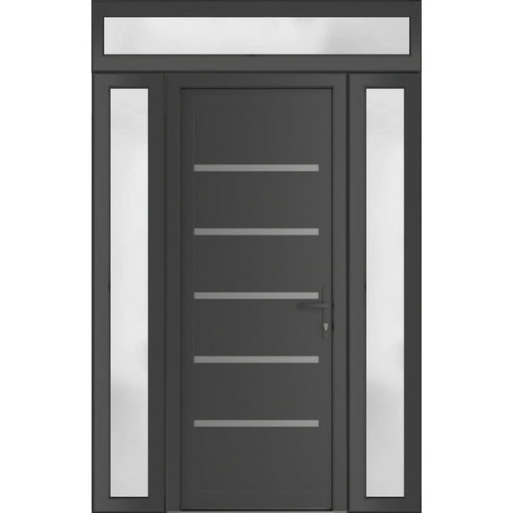 Front Exterior Prehung Metal-Plastic Door | Manux 8415 Antracite Grey | 2 Side and Top Sidelite Transom | Office Commercial and Residential Doors Patio Garage 60x94 (W12+36+12x80+14) Left-hand