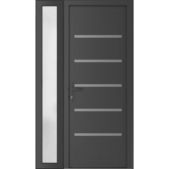 Front Exterior Prehung Metal-Plastic Door | Manux 8415 Antracite Grey | Side Sidelite Transom | Office Commercial and Residential Doors Entrance Patio Garage 44 x 80 (W30+14x80) Right-hand