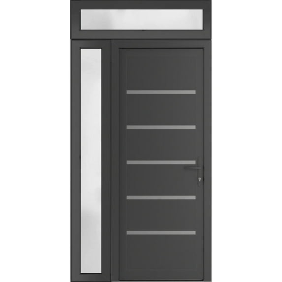 Front Exterior Prehung Metal-Plastic Door | Manux 8415 Antracite Grey | Side and Top Sidelite Transom | Office Commercial and Residential Doors Entrance Patio Garage 48 x 94 (W36+12x80+14) Left-hand