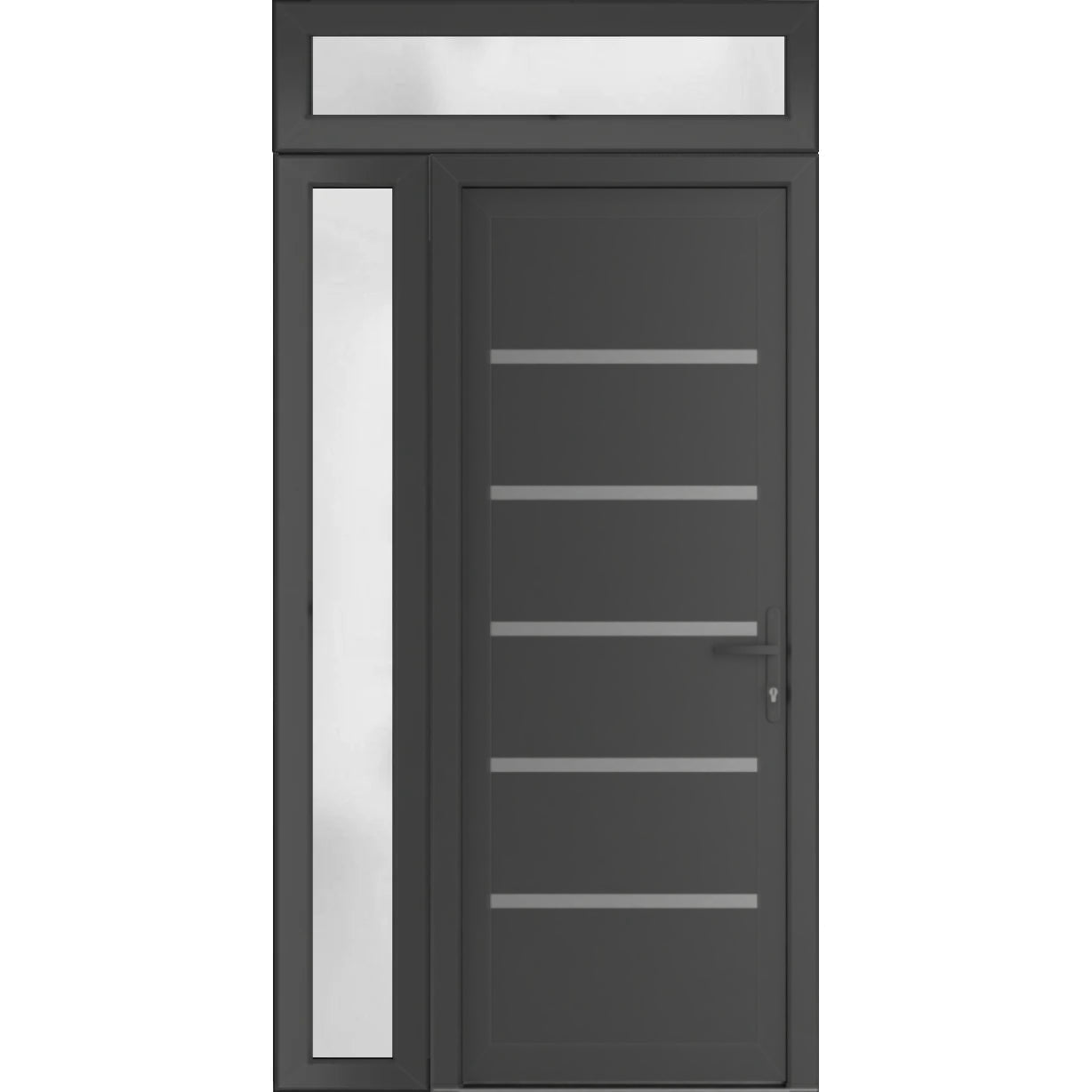 Front Exterior Prehung Metal-Plastic Door | Manux 8415 Antracite Grey | Side and Top Sidelite Transom | Office Commercial and Residential Doors Entrance Patio Garage 42 x 94 (W30+12x80+14) Left-hand