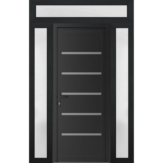 Front Exterior Prehung Metal-Plastic Door | Manux 8415 Matte Black | 2 Side and Top Sidelite Transom | Office Commercial and Residential Doors Patio Garage 62x94 (W16+30+16x80+14) Right-hand