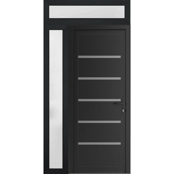Front Exterior Prehung Metal-Plastic Door | Manux 8415 Matte Black | Side and Top Sidelite Transom | Office Commercial and Residential Doors Entrance Patio Garage 48 x 94 (W36+12x80+14) Left-hand
