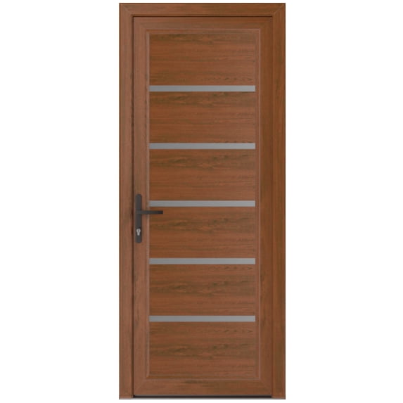 Front Exterior Prehung Metal-Plastic Door | Manux 8415 Walnut | Office Commercial and Residential Doors Entrance Patio Garage W36x80 Right-hand