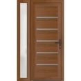 thumbnail image 1 of Front Exterior Prehung Metal-Plastic Door | Manux 8415 Walnut | Side Sidelite Transom | Office Commercial and Residential Doors Entrance Patio Garage 48 x 80 (W32+16x80) Left-hand, 1 of 6