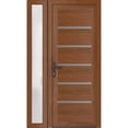 thumbnail image 1 of Front Exterior Prehung Metal-Plastic Door | Manux 8415 Walnut | Side Sidelite Transom | Office Commercial and Residential Doors Entrance Patio Garage 52 x 80 (W36+16x80) Right-hand, 1 of 5