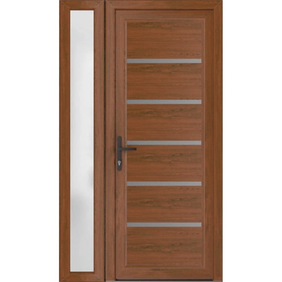 Front Exterior Prehung Metal-Plastic Door | Manux 8415 Walnut | Side Sidelite Transom | Office Commercial and Residential Doors Entrance Patio Garage 52 x 80 (W36+16x80) Right-hand