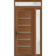 thumbnail image 1 of Front Exterior Prehung Metal-Plastic Door | Manux 8415 Walnut | Side and Top Sidelite Transom | Office Commercial and Residential Doors Entrance Patio Garage 48 x 94 (W36+12x80+14) Right-hand, 1 of 6