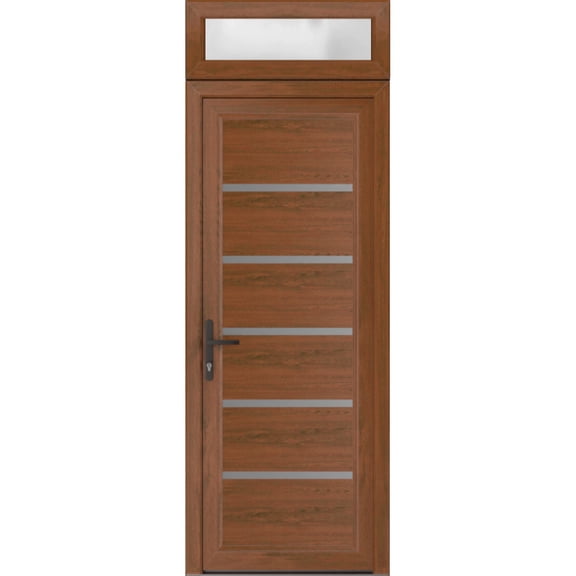Front Exterior Prehung Metal-Plastic Door | Manux 8415 Walnut | Top Sidelite Transom | Office Commercial and Residential Doors Entrance Patio Garage 30 x 94 (W30x80+14) Right-hand