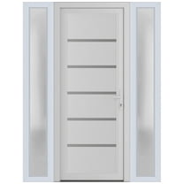 Front Exterior Prehung Metal-Plastic Door | Manux 8415 White Silk | 2 Side Sidelite Transoms | Office Commercial and Residential Doors Entrance Patio Garage 54 x 80 (W12 30 12x80) Left-hand