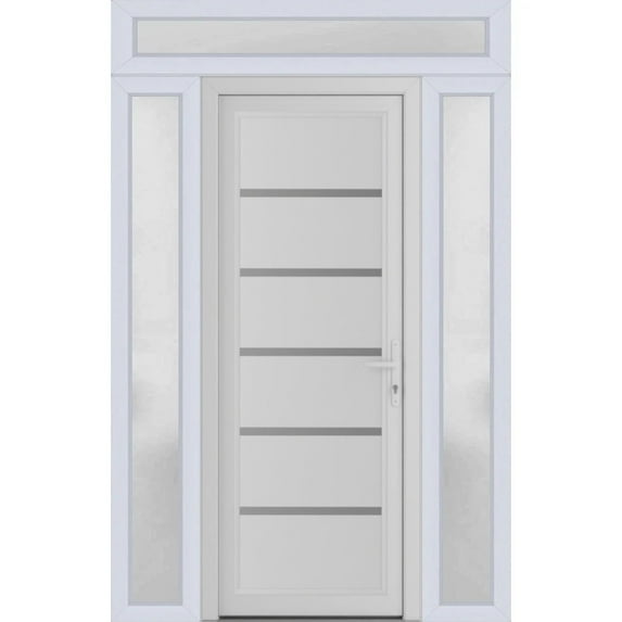 Front Exterior Prehung Metal-Plastic Door | Manux 8415 White Silk | 2 Side Sidelite Transoms | Office Commercial and Residential Doors Entrance Patio Garage 68 x 80 (W16+36+16x80) Right-hand