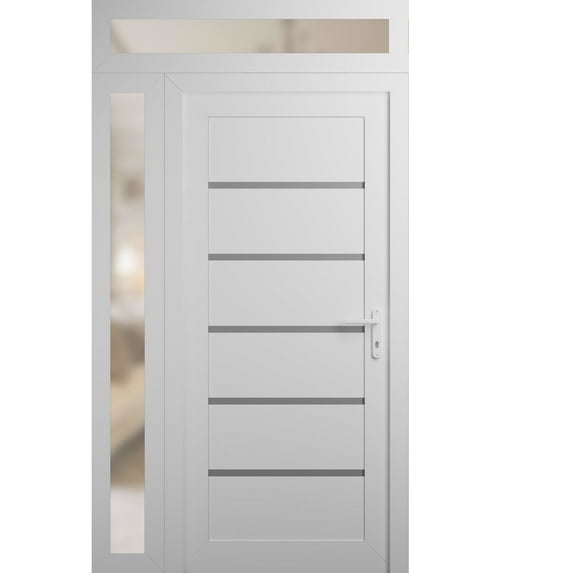 Front Exterior Prehung Metal-Plastic Door | Manux 8415 White Silk | Side and Top Sidelite Transom | Office Commercial and Residential Doors Entrance Patio Garage 42 x 94 (W30+12x80+14) Left-hand