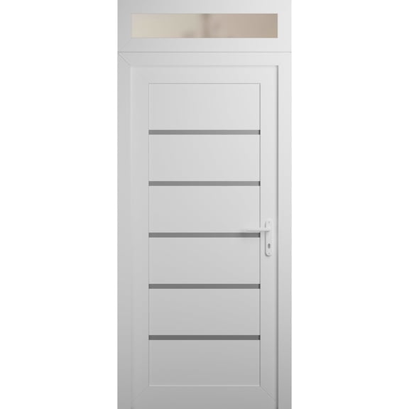 Front Exterior Prehung Metal-Plastic Door | Manux 8415 White Silk | Top Sidelite Transom | Office Commercial and Residential Doors Entrance Patio Garage 36 x 94 (W36x80+14) Right-hand