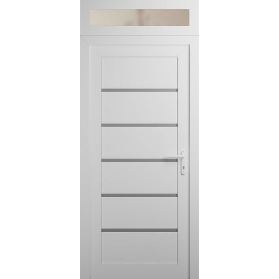 Front Exterior Prehung Metal-Plastic Door | Manux 8415 White Silk | Top Sidelite Transom | Office Commercial and Residential Doors Entrance Patio Garage 36 x 94 (W36x80+14) Left-hand