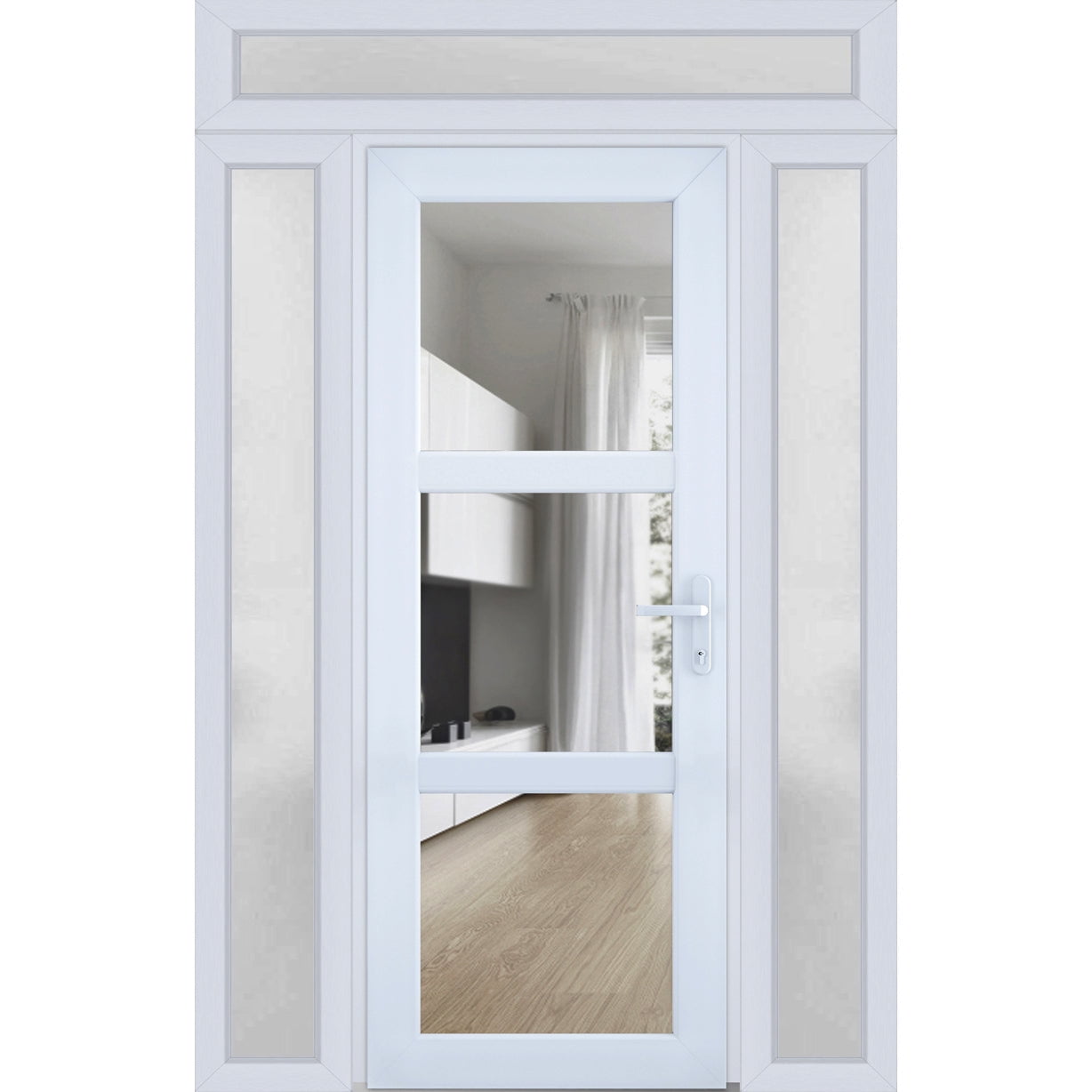 Front Exterior Prehung Metal-Plastic Door See-through / Manux 8555 / 2 Side and Top Window / Office Commercial and Residential Doors Entrance Patio Garage 60" x 96" Left-hand Inswing