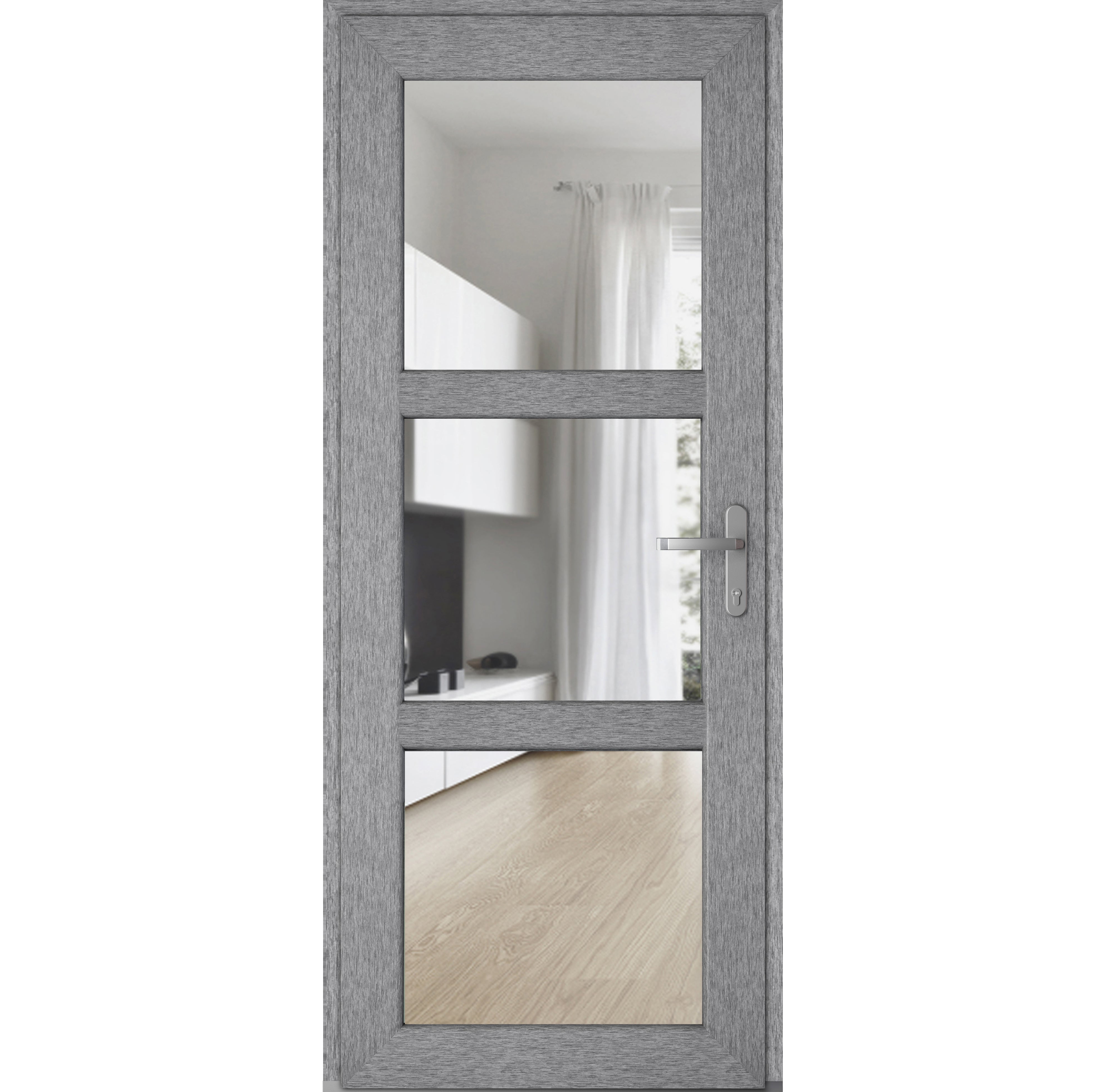 Front Exterior Prehung Metal-Plastic Door See-through / Manux 8555 Grey Ash / Office Commercial and Residential Doors Entrance Patio Garage 36" x 80" Left-hand Inswing