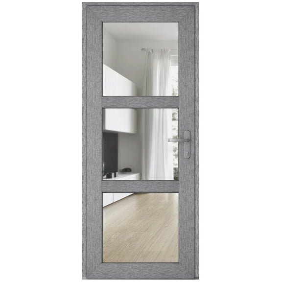 Front Exterior Prehung Metal-Plastic Door See-through / Manux 8555 Grey Ash / Office Commercial and Residential Doors Entrance Patio Garage 36" x 80" Left-hand Inswing