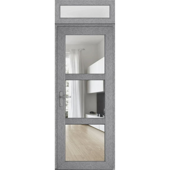 Front Exterior Prehung Metal-Plastic Door See-through / Manux 8555 Grey Ash / Top Window / Office Commercial and Residential Doors Entrance Patio Garage 36" x 96" Right-hand Inswing