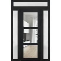 Front Exterior Prehung Metal-Plastic Door See-through / Manux 8555 Matte Black / 2 Side and Top Window / Office Commercial and Residential Doors Entrance Patio Garage 60" x 96" Left-hand Inswing