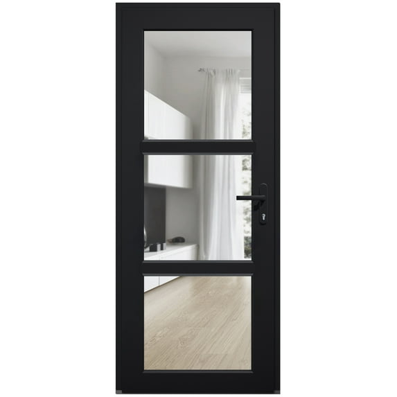 Front Exterior Prehung Metal-Plastic Door See-through / Manux 8555 Matte Black / Office Commercial and Residential Doors Entrance Patio Garage 36" x 80" Left-hand Inswing
