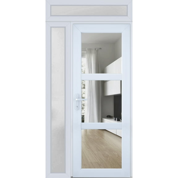 Front Exterior Prehung Metal-Plastic Door See-through / Manux 8555 / Side and Top Window / Office Commercial and Residential Doors Entrance Patio Garage 50" x 94" Right-hand Inswing