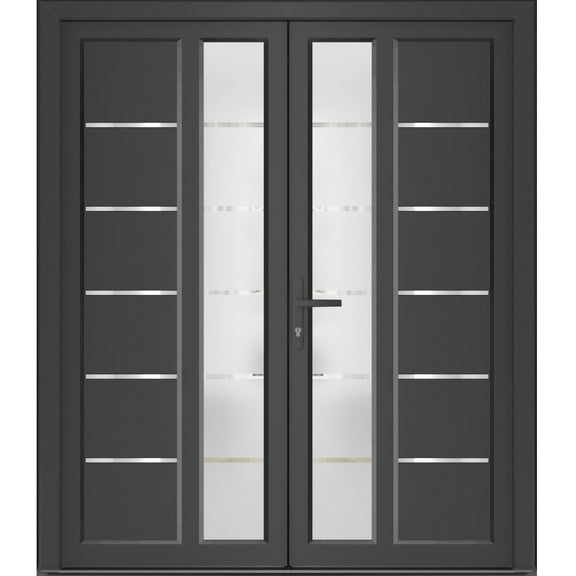 Front Exterior Prehung Metal-Plastic Double Doors / MANUX 8088 Antracite / Office Commercial and Residential Doors Entrance Patio Garage 72 x 80