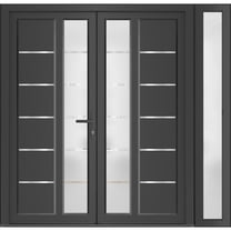 Front Exterior Prehung Metal-Plastic Double Doors / MANUX 8088 Antracite / Sidelite Exterior Window / Office Commercial and Residential Doors Entrance Patio Garage 86 x 80