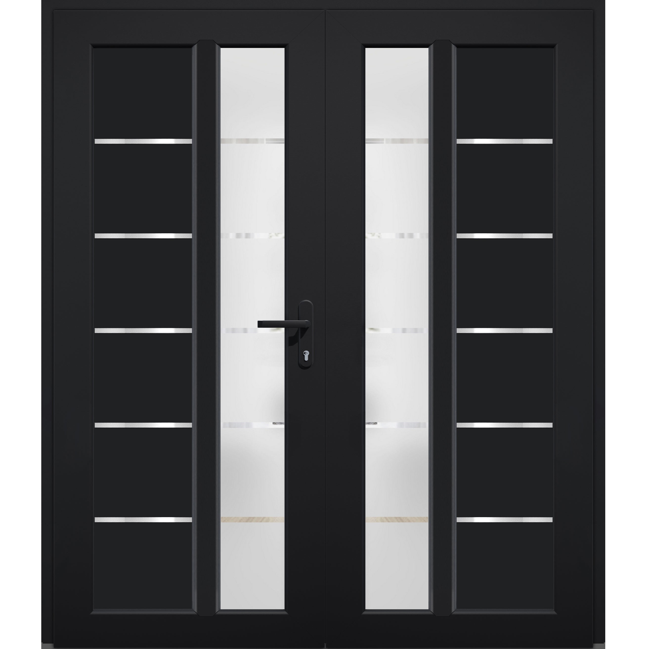 Front Exterior Prehung Metal-Plastic Double Doors / MANUX 8088 Matte Black / Office Commercial and Residential Doors Entrance Patio Garage 72 x 80