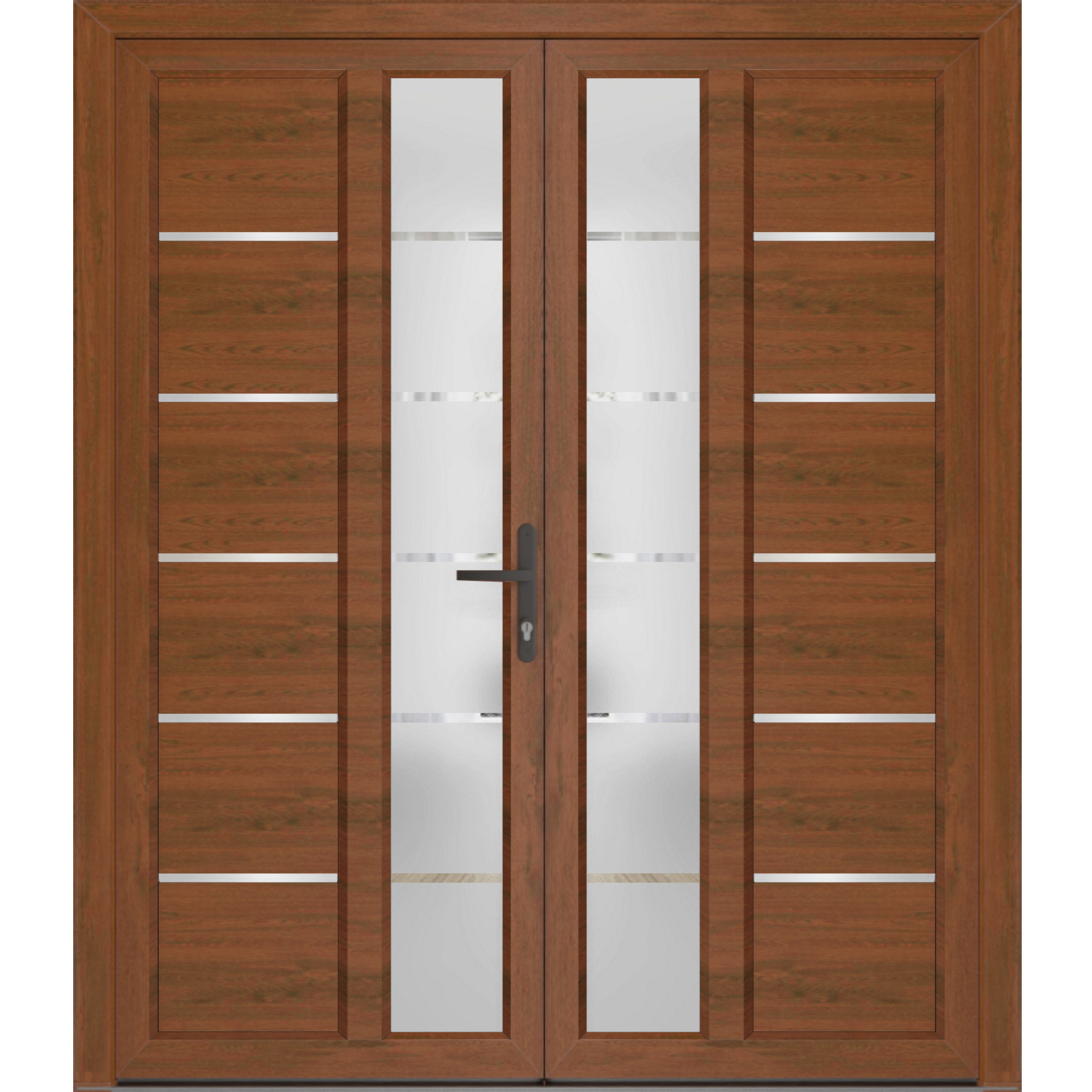 Front Exterior Prehung Metal-Plastic Double Doors / MANUX 8088 Walnut / Office Commercial and Residential Doors Entrance Patio Garage 72 x 80
