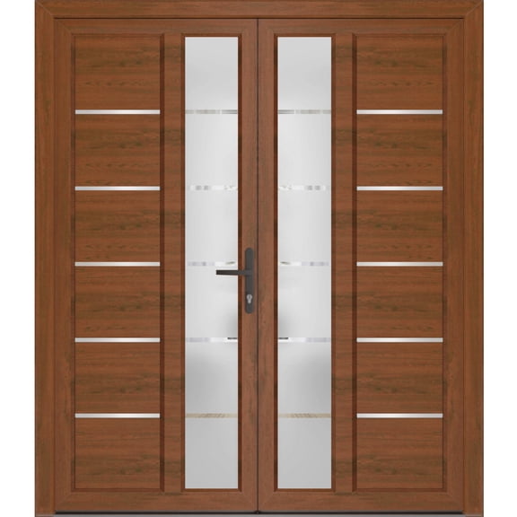 Front Exterior Prehung Metal-Plastic Double Doors / MANUX 8088 Walnut / Office Commercial and Residential Doors Entrance Patio Garage 72 x 80