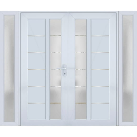 Front Exterior Prehung Metal-Plastic Double Doors / MANUX 8088 White Silk / 2 Sidelites Exterior Windows / Office Commercial and Residential Doors Entrance Patio Garage 96 x 80