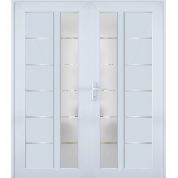 Front Exterior Prehung Metal-Plastic Double Doors / MANUX 8088 White Silk / Office Commercial and Residential Doors Entrance Patio Garage 72 x 80