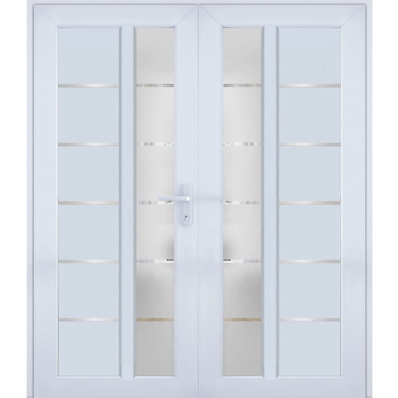 Front Exterior Prehung Metal-Plastic Double Doors / MANUX 8088 White Silk / Office Commercial and Residential Doors Entrance Patio Garage 72 x 80