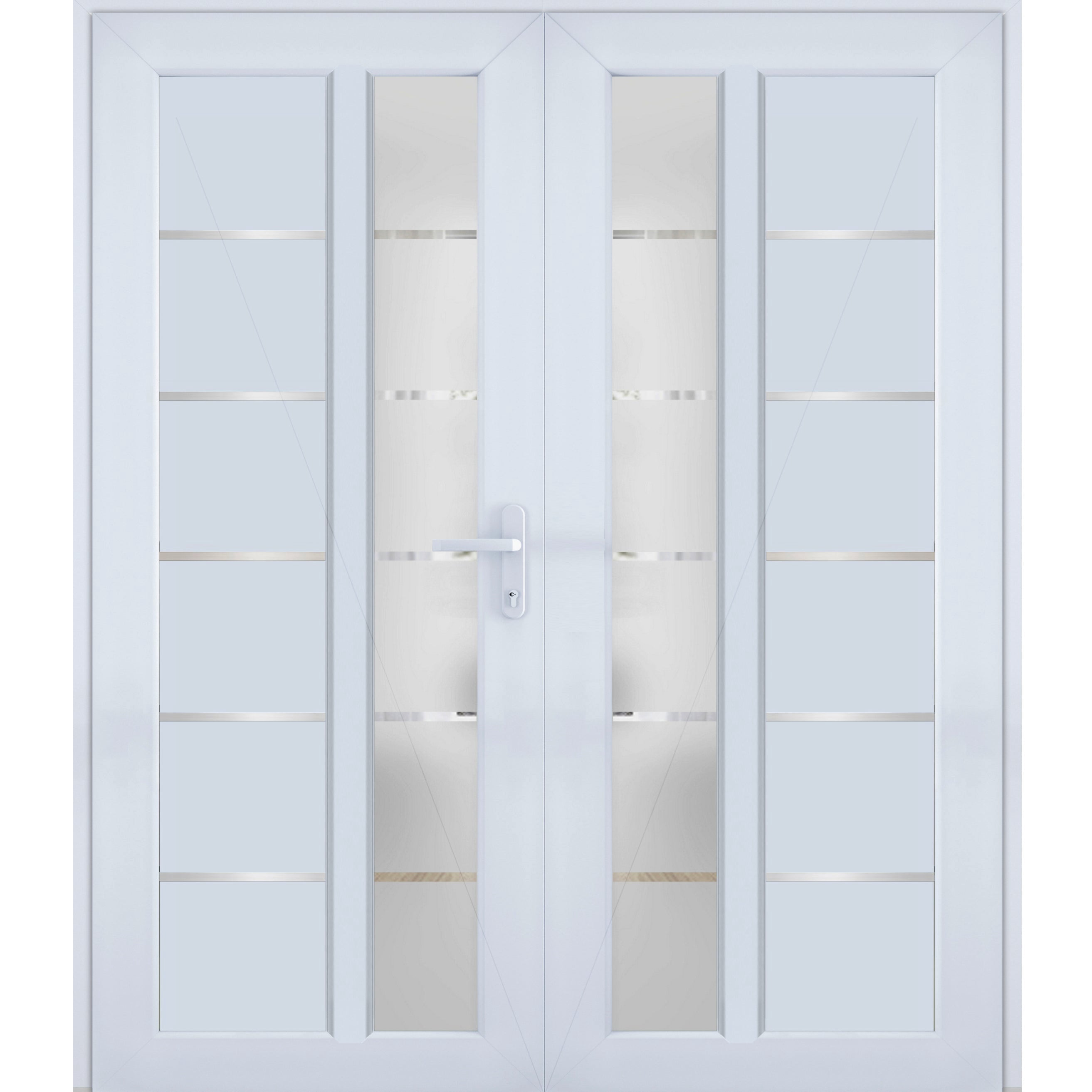 Front Exterior Prehung Metal-Plastic Double Doors / MANUX 8088 White Silk / Office Commercial and Residential Doors Entrance Patio Garage 72 x 80
