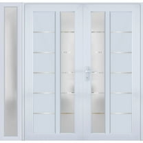 Front Exterior Prehung Metal-Plastic Double Doors / MANUX 8088 White Silk / Sidelite Exterior Window / Office Commercial and Residential Doors Entrance Patio Garage 86 x 80