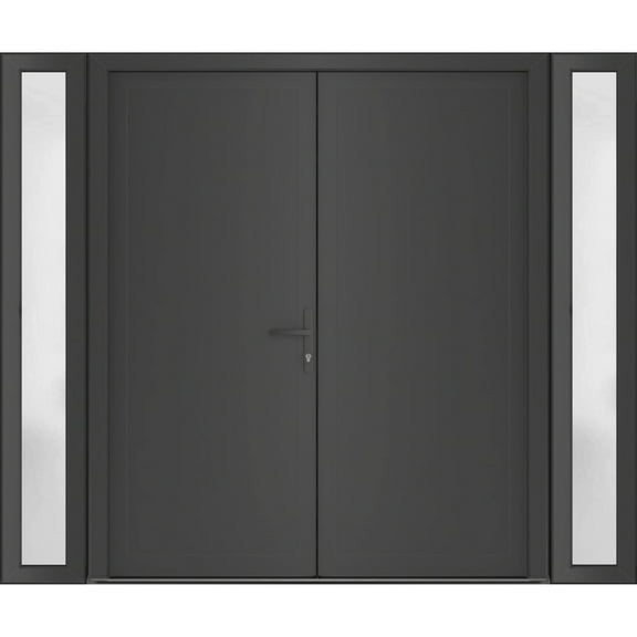 Front Exterior Prehung Metal-Plastic Double Doors / MANUX 8111 Antracite / 2 Sidelites Exterior WindoANT / Office Commercial and Residential Doors Entrance Patio Garage 104 x 80