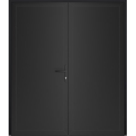 Front Exterior Prehung uPVC Metal-Plastic Double Doors MANUX 8111 Matte Black Office Commercial and Residential Doors Entrance Patio Garage 72" x 80"