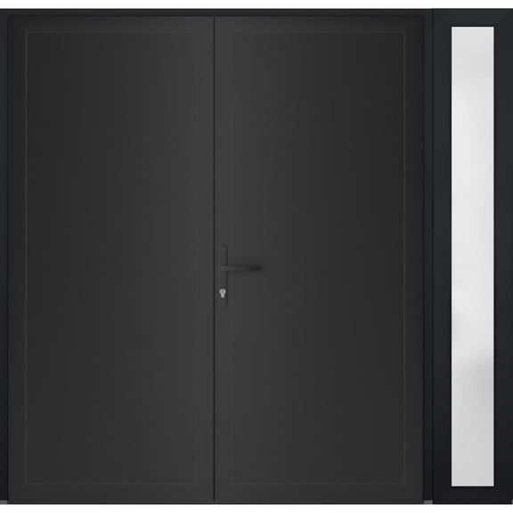 Front Exterior Prehung Metal-Plastic Double Doors / MANUX 8111 Matte Black / Sidelite Exterior Window / Office Commercial and Residential Doors Entrance Patio Garage 84 x 80