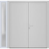 Front Exterior Prehung Metal-Plastic Double Doors / MANUX 8111 White Silk / Sidelite Exterior Window / Office Commercial and Residential Doors Entrance Patio Garage 86 x 80