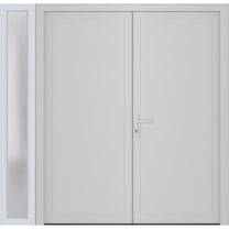 Front Exterior Prehung Metal-Plastic Double Doors / MANUX 8111 White Silk / Sidelite Exterior Window / Office Commercial and Residential Doors Entrance Patio Garage 88 x 80