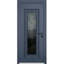 Front Exterior Prehung Steel Door / Ballucio 6044 Gray Graphite / Stainless Inserts Single Modern Painted-W36x80-Left-hand