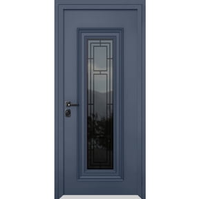 Front Exterior Prehung Steel Door / Ballucio 6044 Gray Graphite / Stainless Inserts Single Modern Painted-W36x80-Right-hand