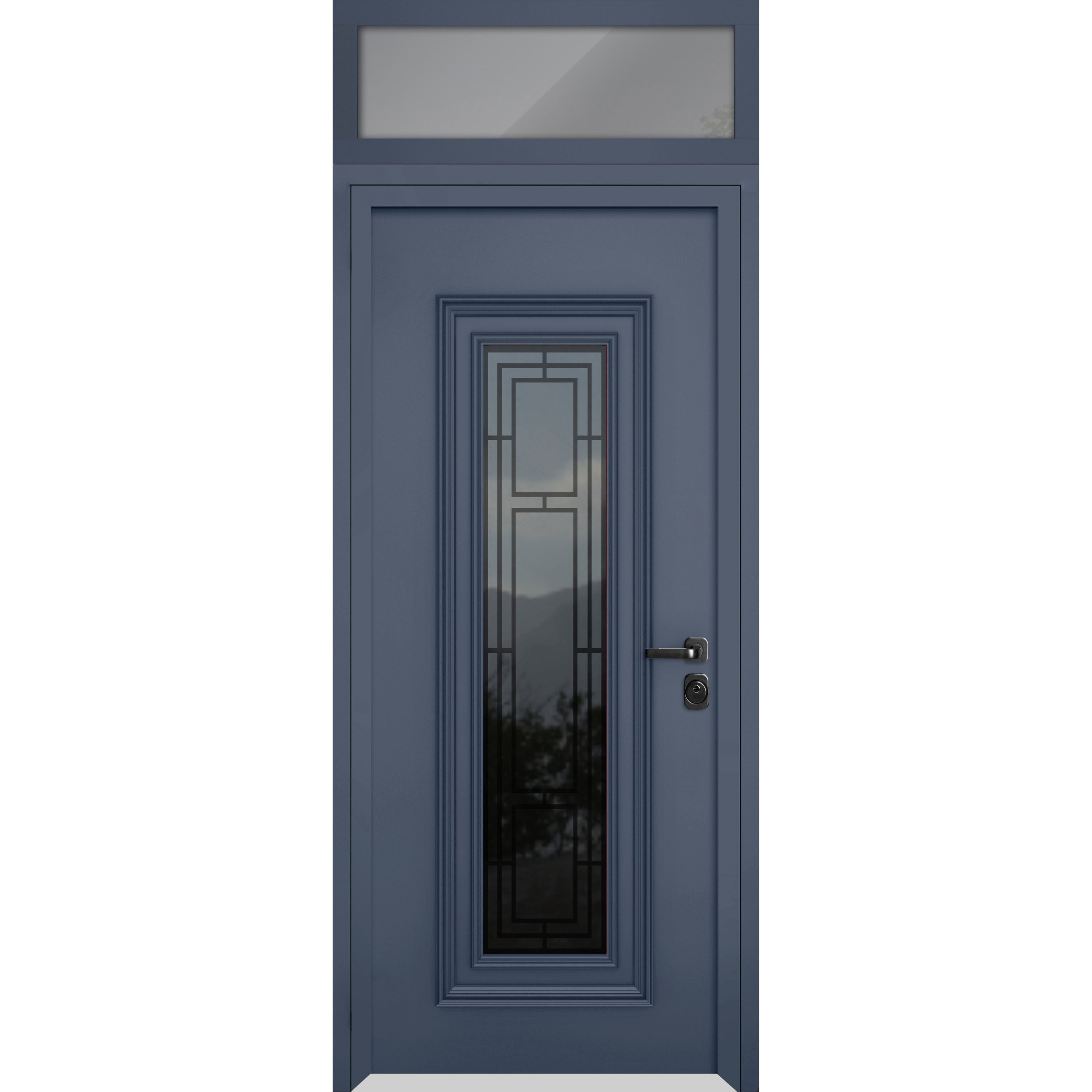 Front Exterior Prehung Steel Door / Ballucio 6044 Gray Graphite / Top Exterior Window / Stainless Inserts Single Modern Painted-W36x80+16-Left-hand