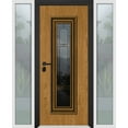 thumbnail image 1 of Front Exterior Prehung Steel Door / Ballucio 6644 Natural Oak / 2 Side Exterior Windows Sidelites/ Entry Metal Modern Painted W14+36+14x80 Right-hand, 1 of 5