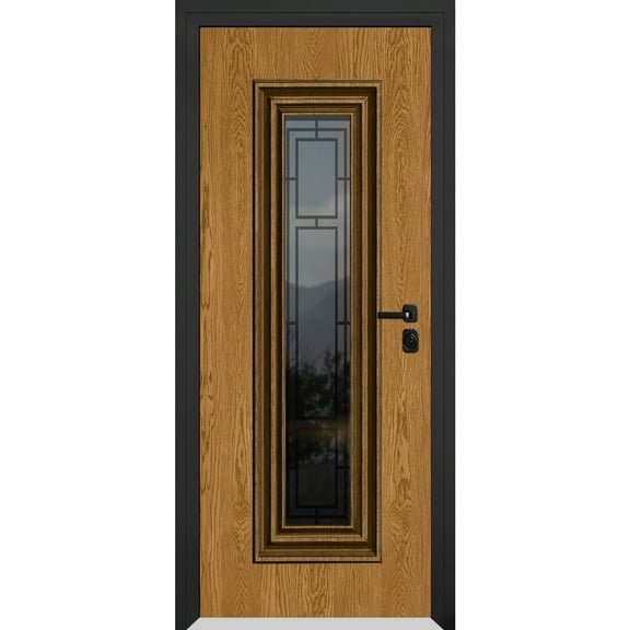 Front Exterior Prehung Steel Door / Ballucio 6644 Natural Oak / Entry Metal Modern Painted W36x80 Left-hand