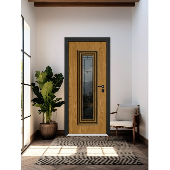 Front Exterior Prehung Steel Door / Ballucio 6644 Natural Oak / Entry Metal Modern Painted W36x80 Left-hand
